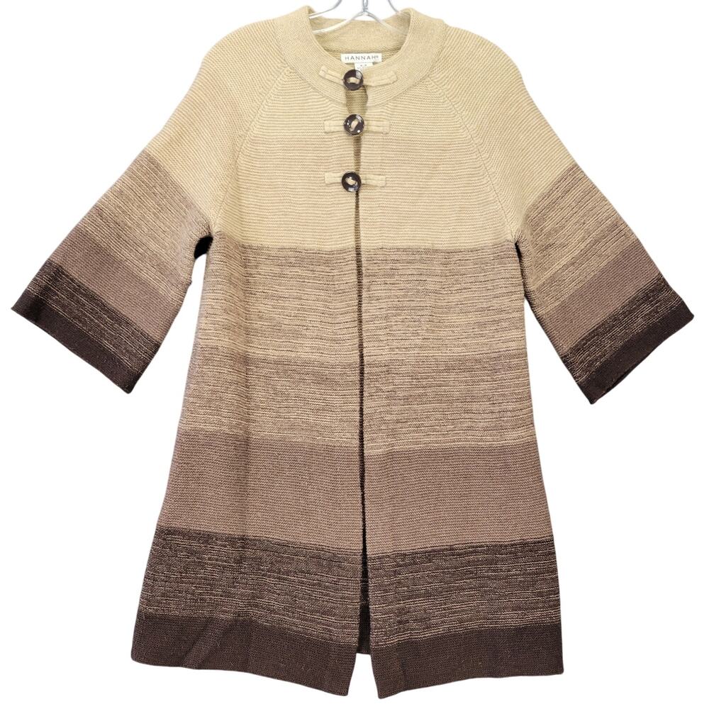 Hannah Brown Striped Wool Kint Cardigan Sweater Open Short Sleeves Womens Size M